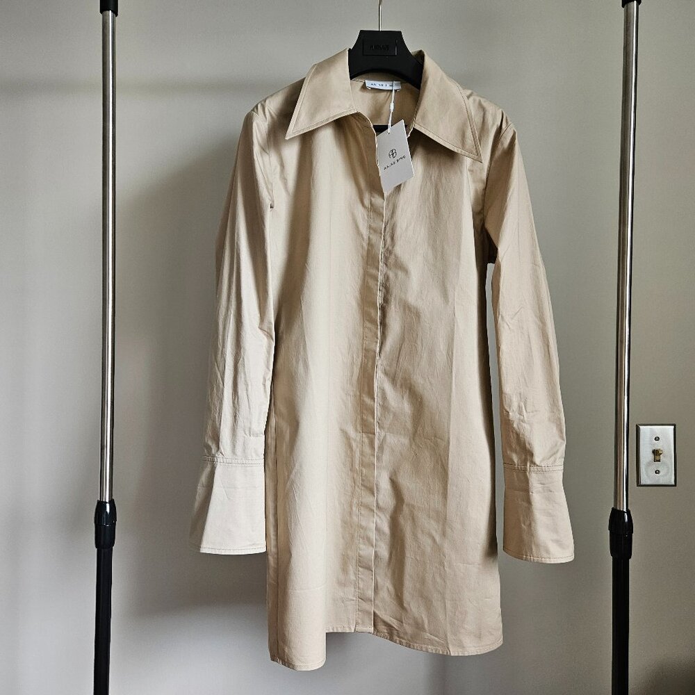Anine Bing Tiffany Cotton Shirt Dress Tan - Size S NWT